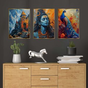 Set of Three Wall Paintings for Wall Dacoration Golden Framed Wall Paintings for Living Room & Bedroom Wall Art for Home Decoration & Office Wall Dรฉcor (24x18 inch CH-GD3-8)